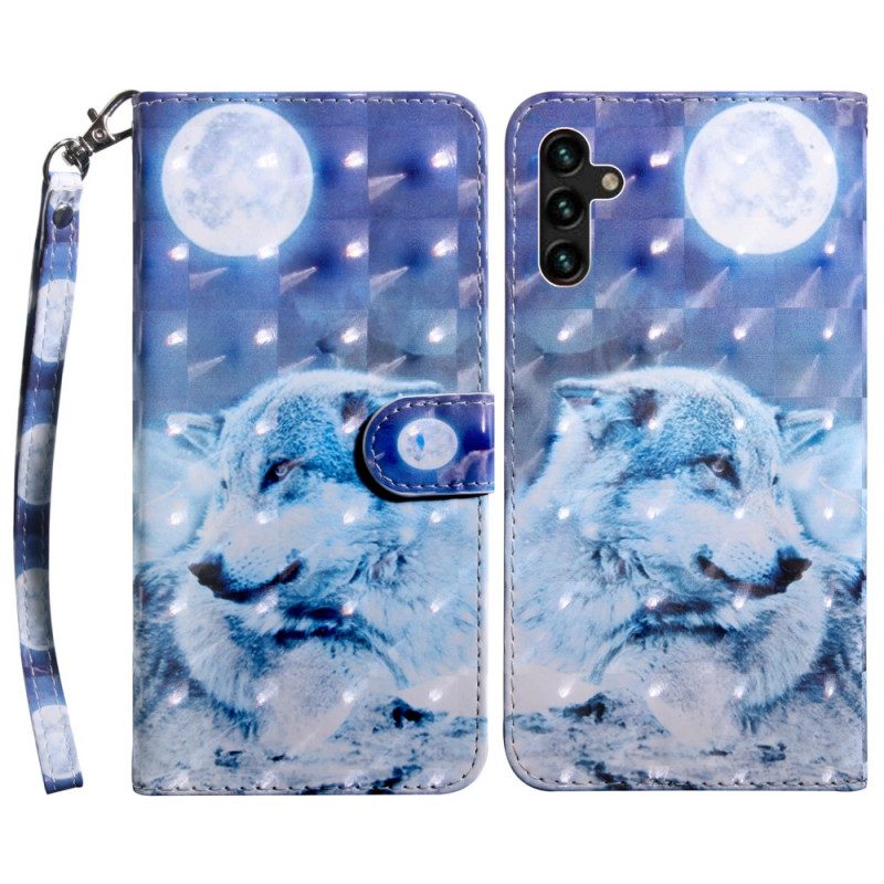 Custodia in pelle Samsung Galaxy A13 5G / A04s Lupo Al Chiaro Di Luna