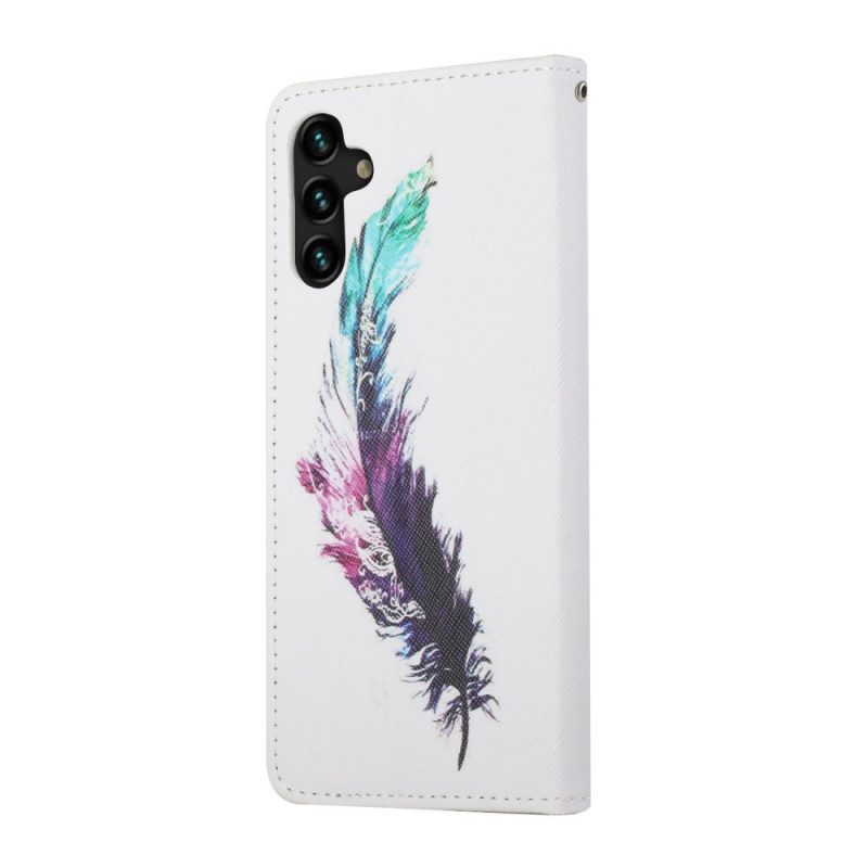 Custodia in pelle Samsung Galaxy A13 5G / A04s Piuma Con Cordino