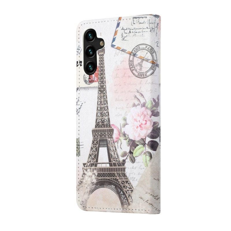 Custodia in pelle Samsung Galaxy A13 5G / A04s Retrò Torre Eiffel