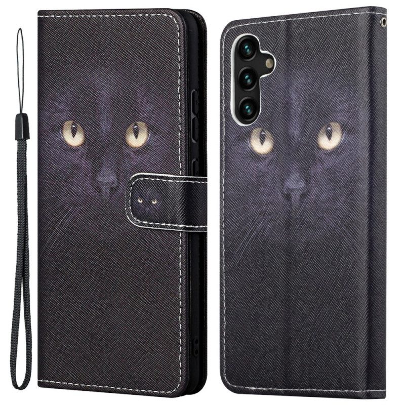 Folio Cover Samsung Galaxy A13 5G / A04s Strappy Occhi Di Gatto Nero