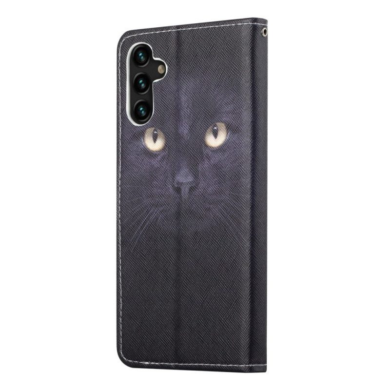 Folio Cover Samsung Galaxy A13 5G / A04s Strappy Occhi Di Gatto Nero