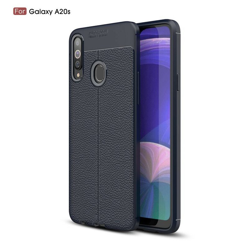 Cover Samsung Galaxy A20s Doppia Linea Litchi Effetto Pelle