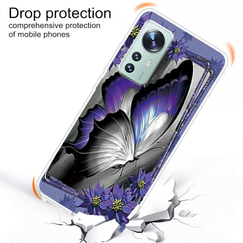 Cover Xiaomi 12 Pro Farfalla Viola In Silicone