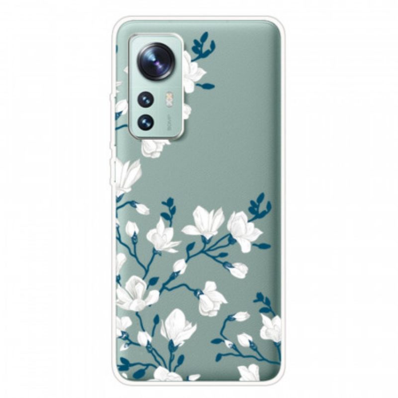 Cover Xiaomi 12 Pro Fiori Bianchi In Silicone