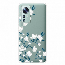 Cover Xiaomi 12 Pro Fiori Bianchi In Silicone