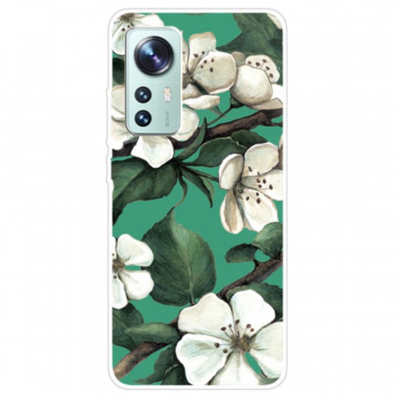 Cover Xiaomi 12 Pro Fiori Bianchi In Silicone