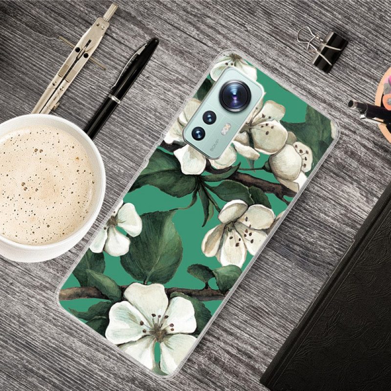 Cover Xiaomi 12 Pro Fiori Bianchi In Silicone