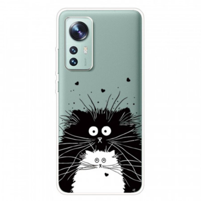 Cover Xiaomi 12 Pro Gatti In Silicone Bianco E Nero