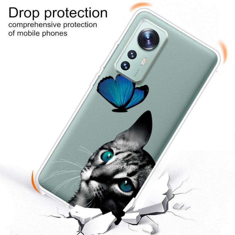 Cover Xiaomi 12 Pro Gatto E Farfalla In Silicone