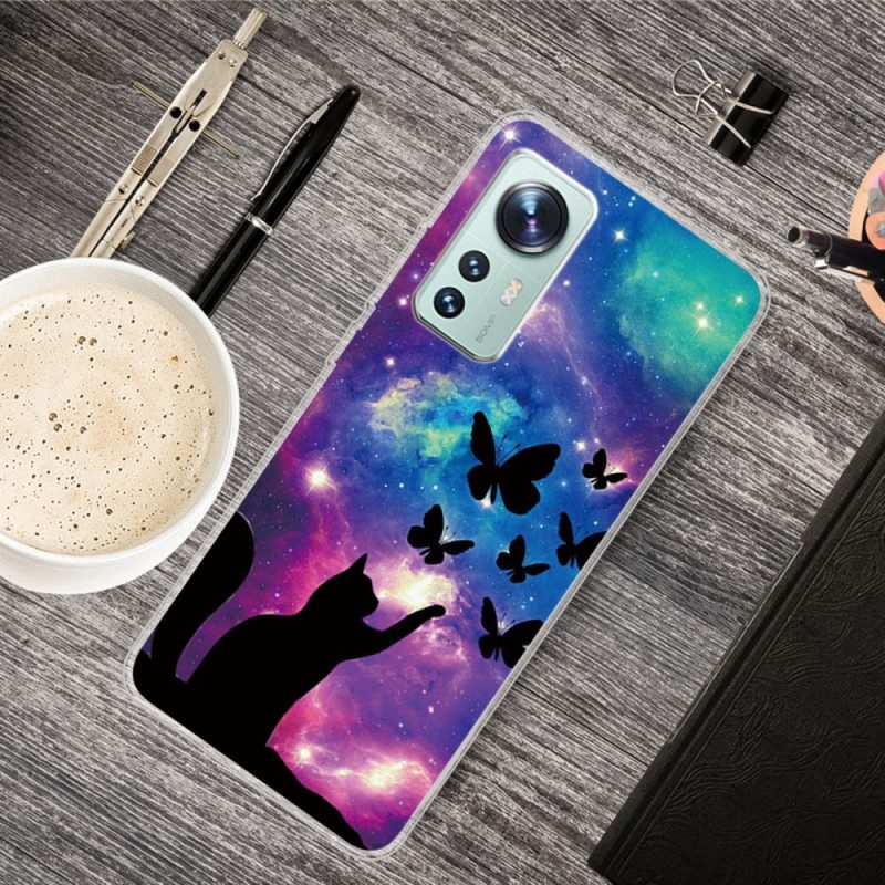 Cover Xiaomi 12 Pro Gatto E Farfalle In Silicone