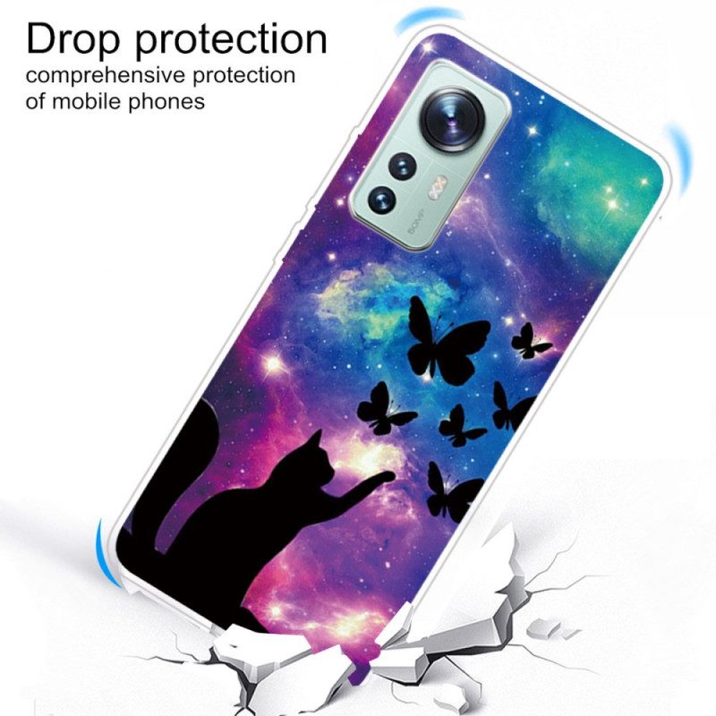 Cover Xiaomi 12 Pro Gatto E Farfalle In Silicone