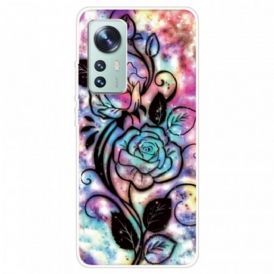 Cover Xiaomi 12 Pro Silicone Floreale Grafico