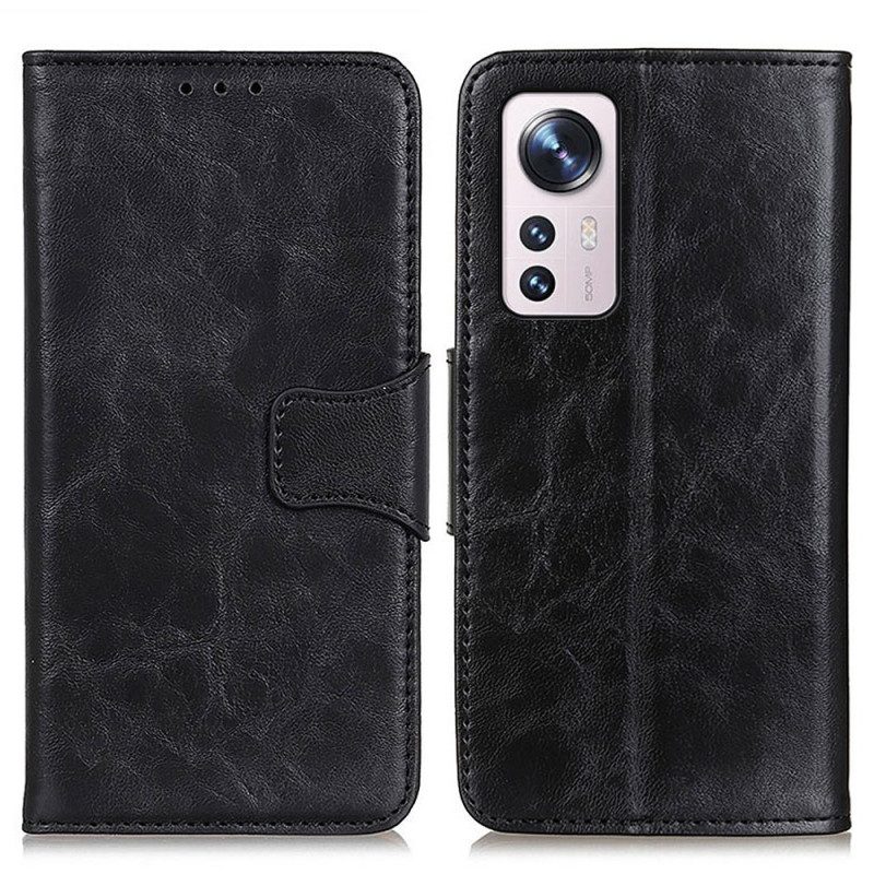 Custodia A Portafoglio Xiaomi 12 Pro Chiusura Reversibile In Pelle Crosta