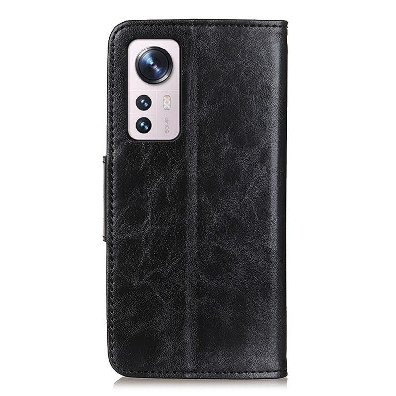 Custodia A Portafoglio Xiaomi 12 Pro Chiusura Reversibile In Pelle Crosta