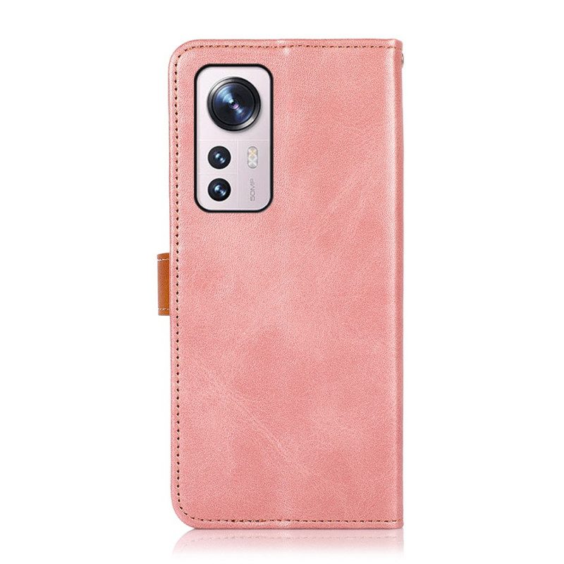 Custodia in pelle Xiaomi 12 Pro Chiusura Dorata Bicolore Khazneh