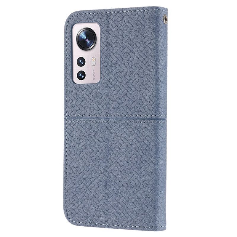 Custodia in pelle Xiaomi 12 Pro Stile In Pelle Intrecciata Con Cinturino