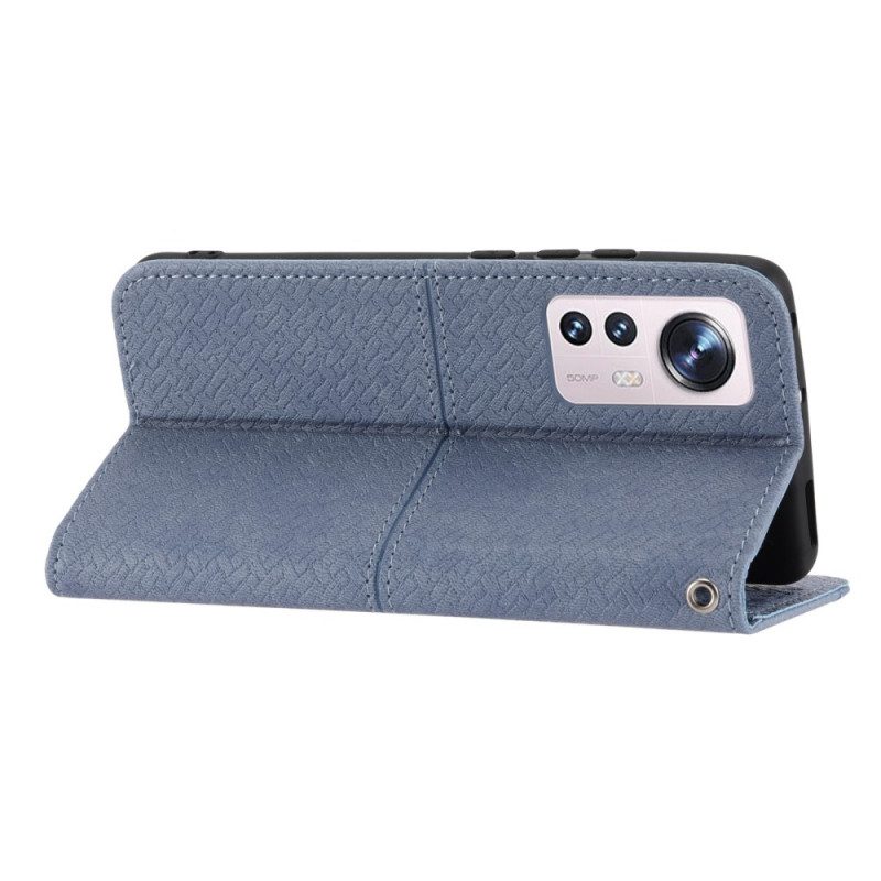 Custodia in pelle Xiaomi 12 Pro Stile In Pelle Intrecciata Con Cinturino