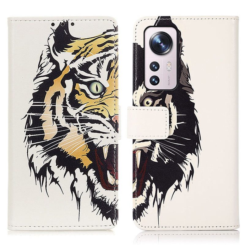 Custodia in pelle Xiaomi 12 Pro Tigre Feroce