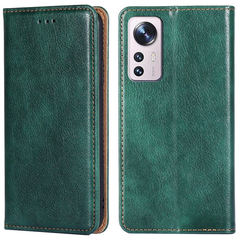 Folio Cover Xiaomi 12 Pro Custodia in pelle Cuciture In Ecopelle