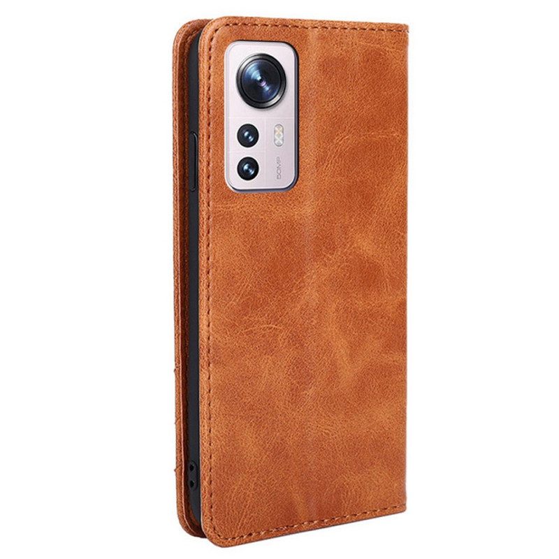 Folio Cover Xiaomi 12 Pro Custodia in pelle Rivetto In Pelle Stile