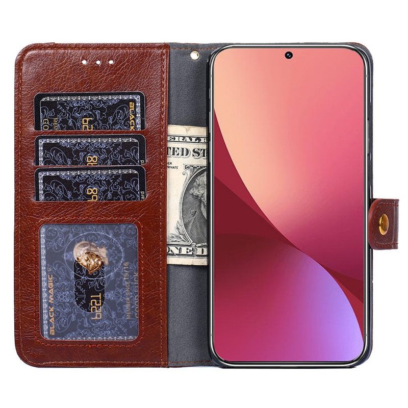 Folio Cover Xiaomi 12 Pro Custodia in pelle Rivetto In Pelle Stile