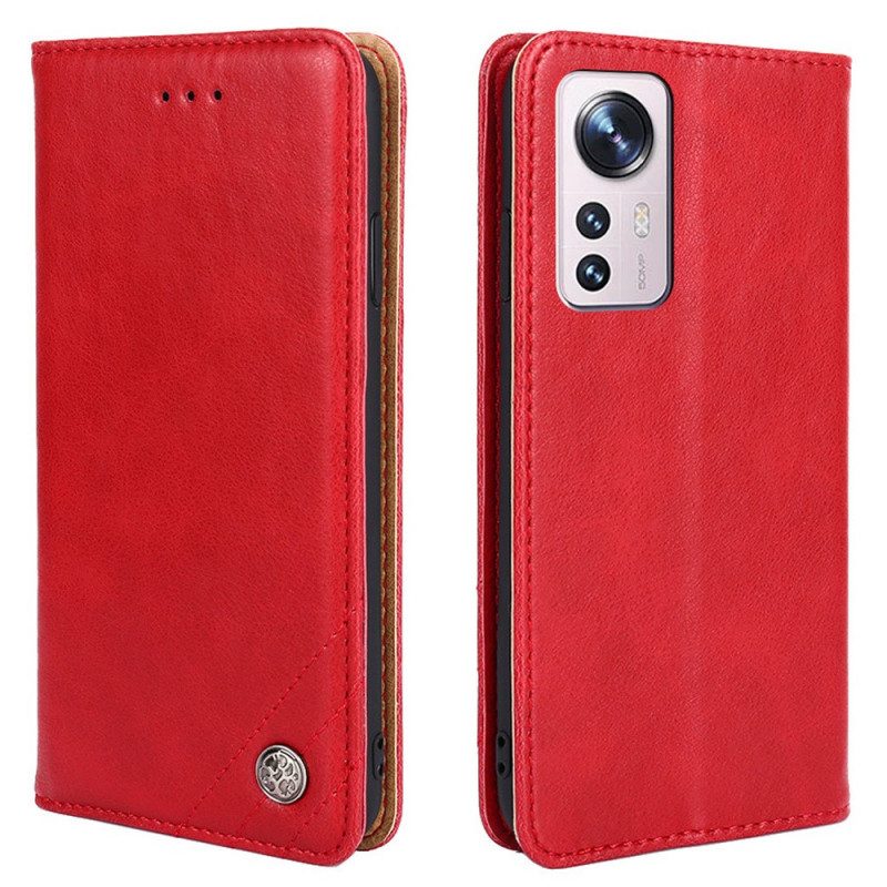 Folio Cover Xiaomi 12 Pro Custodia in pelle Rivetto In Pelle Stile