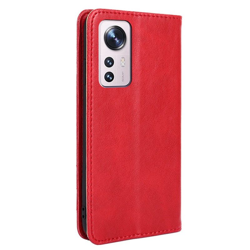 Folio Cover Xiaomi 12 Pro Custodia in pelle Rivetto In Pelle Stile