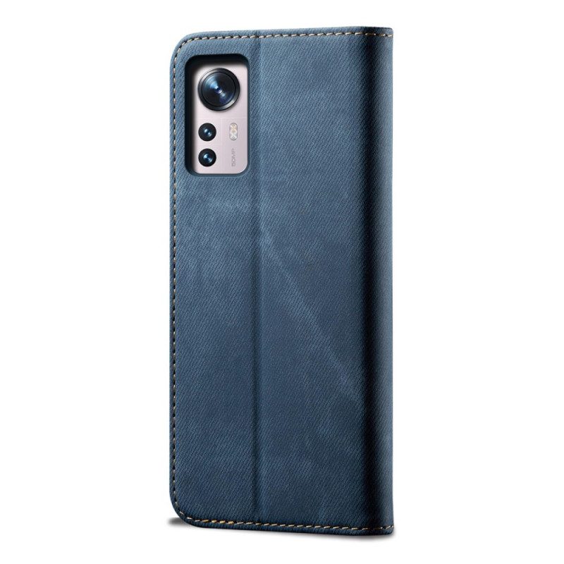 Folio Cover Xiaomi 12 Pro Custodia in pelle Tessuto Denim