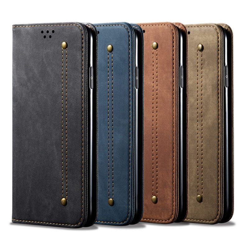 Folio Cover Xiaomi 12 Pro Custodia in pelle Tessuto Denim