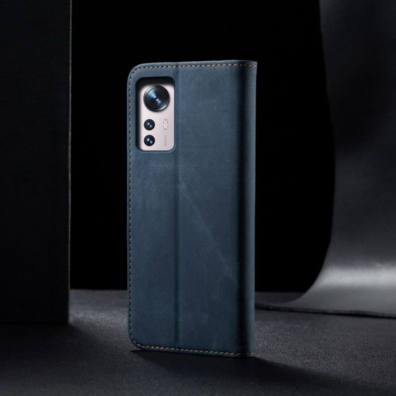 Folio Cover Xiaomi 12 Pro Custodia in pelle Tessuto Denim