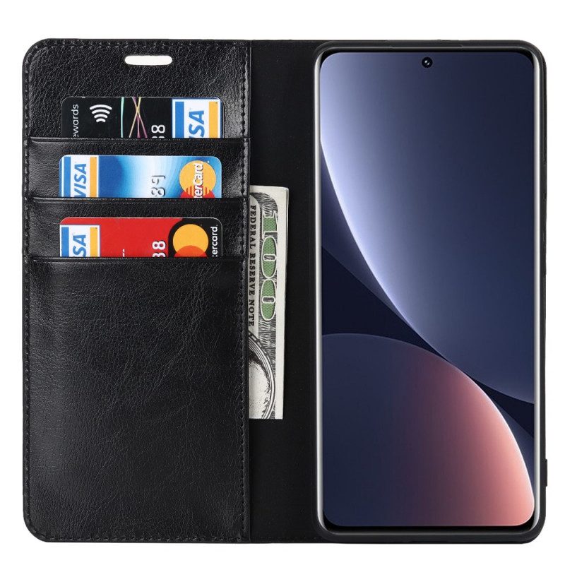 Folio Cover Xiaomi 12 Pro Custodia in pelle Pelle Vera