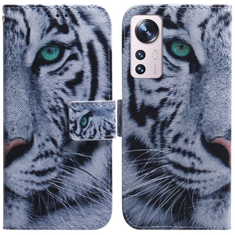 Folio Cover Xiaomi 12 Pro Tigre Bianca