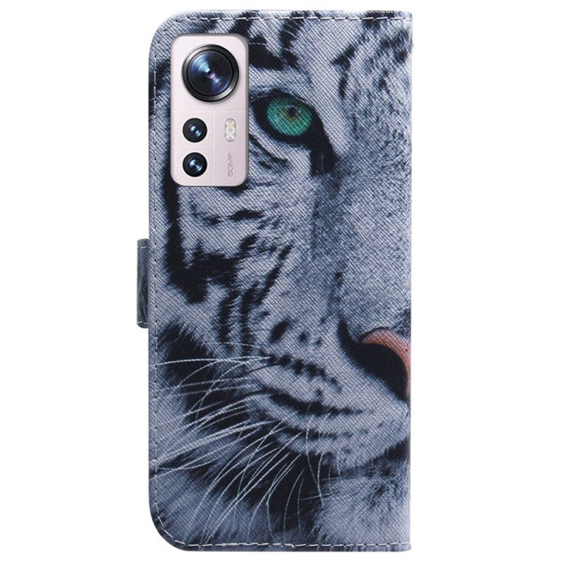 Folio Cover Xiaomi 12 Pro Tigre Bianca