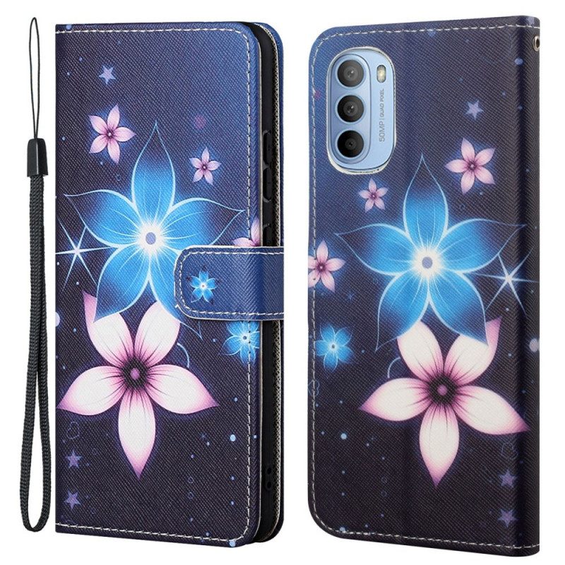 Custodia in pelle Moto G41 / G31 Cinturino Lunare Fiori