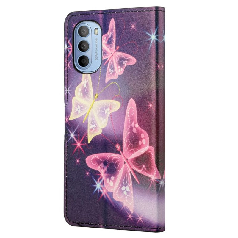 Custodia in pelle Moto G41 / G31 Farfalle E Fiori