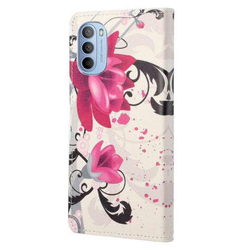 Custodia in pelle Moto G41 / G31 Fiori Tropicali