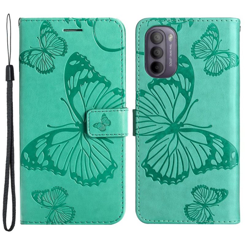 Folio Cover Moto G41 / G31 Farfalle Con Cinturino Gigante