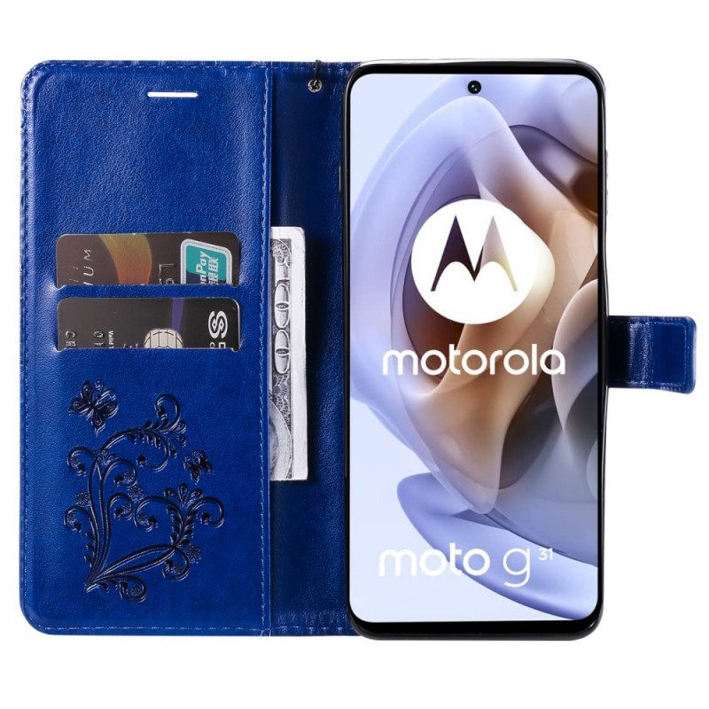 Folio Cover Moto G41 / G31 Farfalle Con Cinturino Gigante