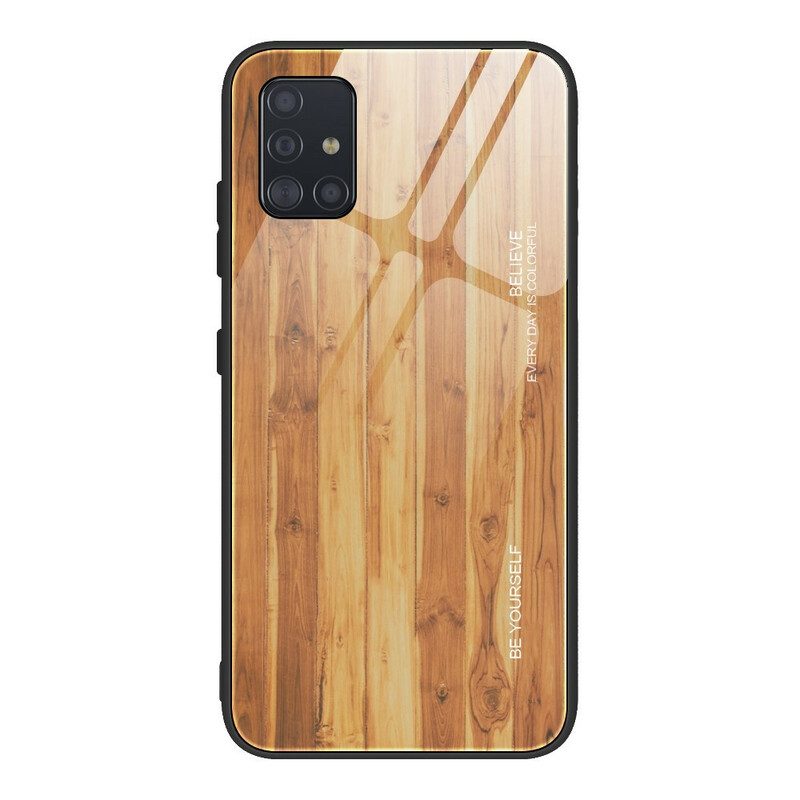 Cover Samsung Galaxy A51 Design In Legno Vetro Temperato