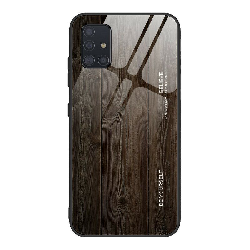 Cover Samsung Galaxy A51 Design In Legno Vetro Temperato