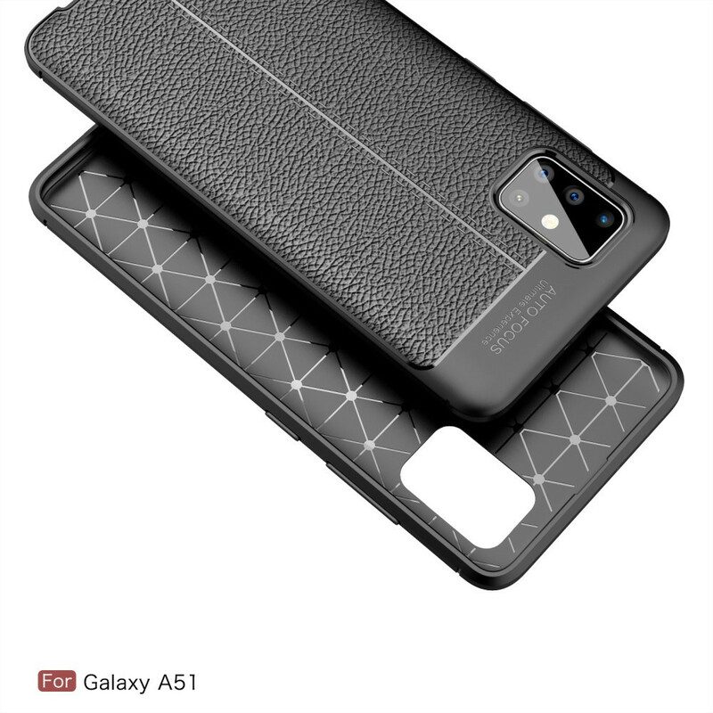 Cover Samsung Galaxy A51 Doppia Linea Litchi Effetto Pelle