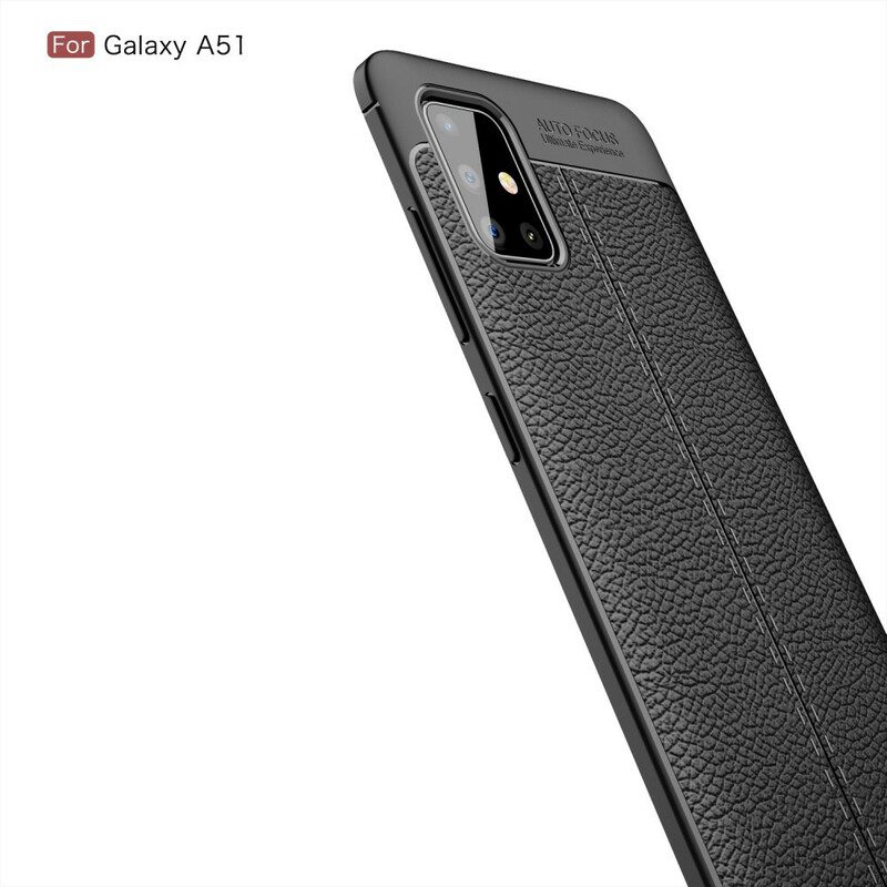 Cover Samsung Galaxy A51 Doppia Linea Litchi Effetto Pelle