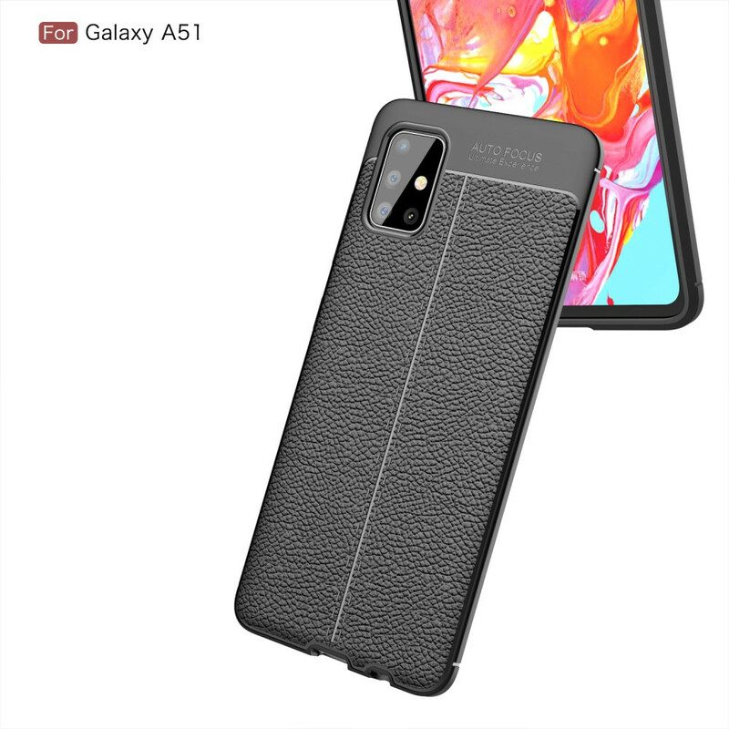 Cover Samsung Galaxy A51 Doppia Linea Litchi Effetto Pelle