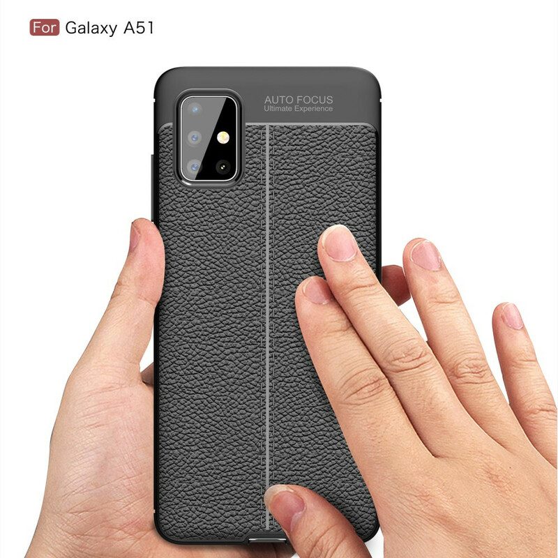 Cover Samsung Galaxy A51 Doppia Linea Litchi Effetto Pelle