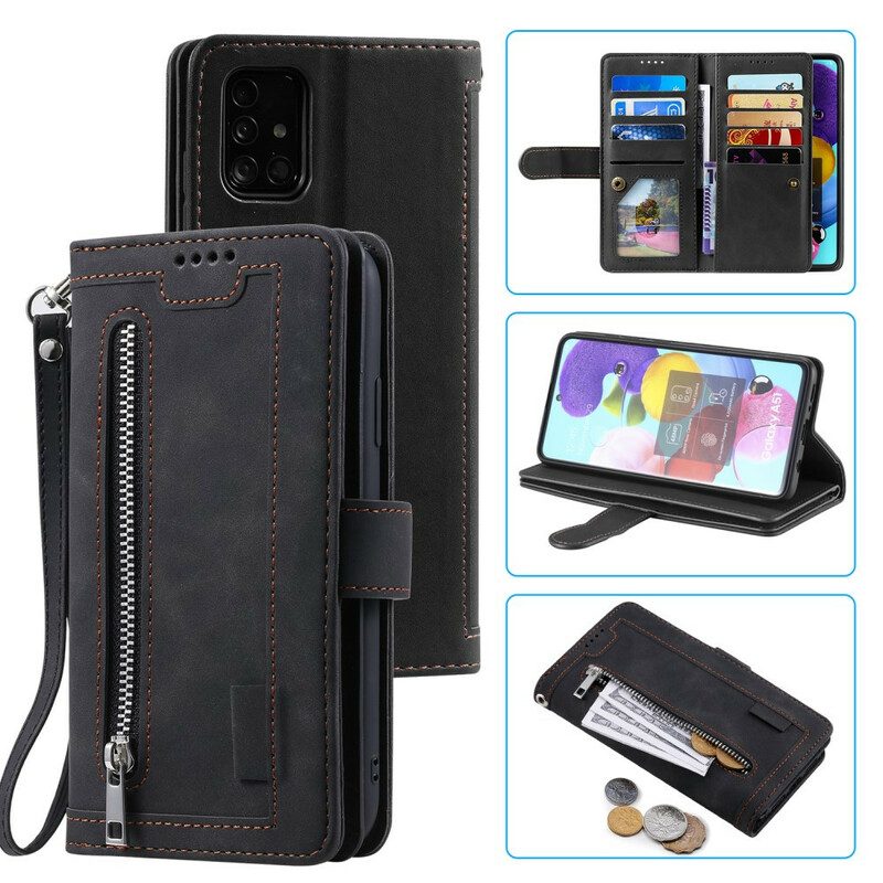 Custodia in pelle Samsung Galaxy A51 Contorni Rinforzati Tasca Con Zip