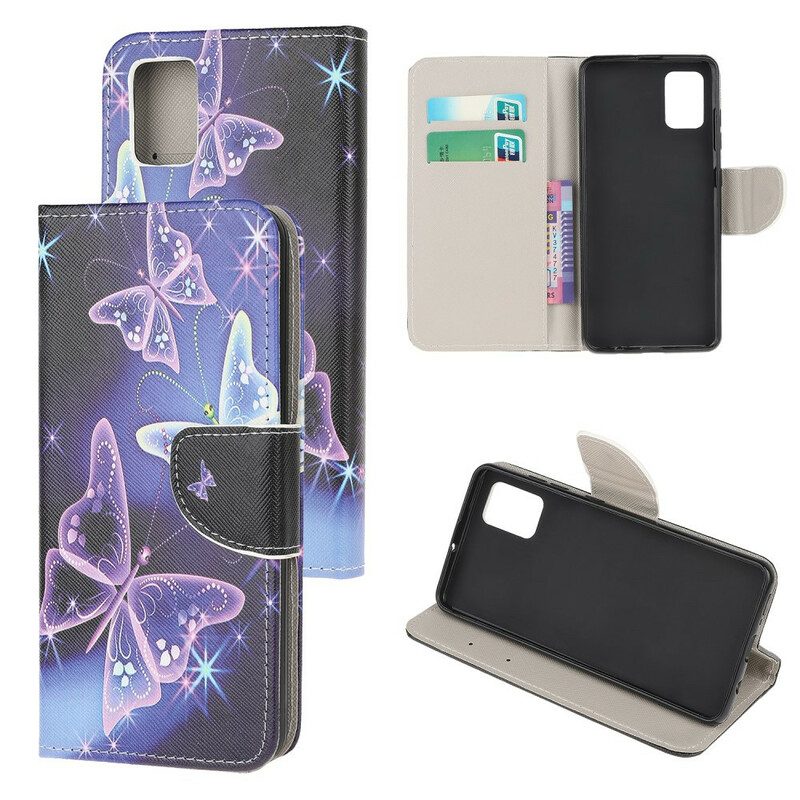 Custodia in pelle Samsung Galaxy A51 Farfalle Al Neon