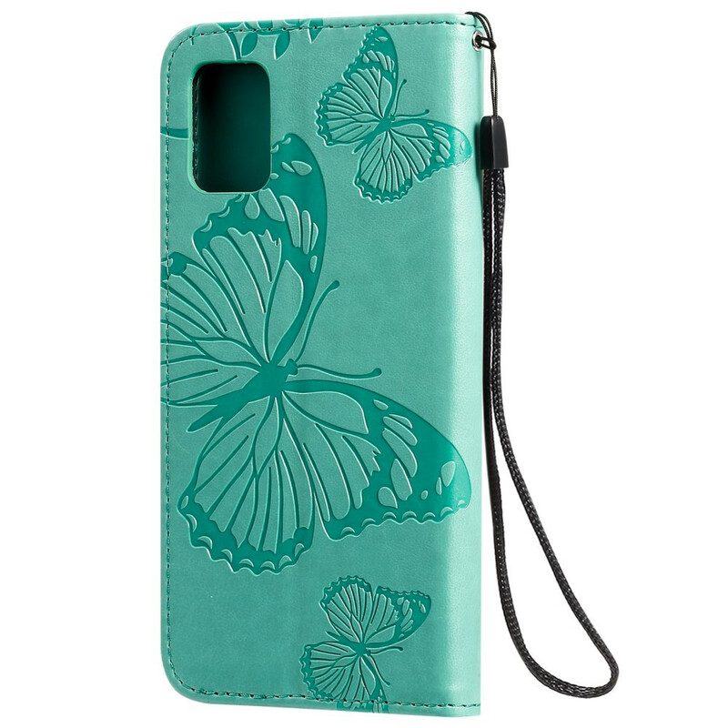 Custodia in pelle Samsung Galaxy A51 Farfalle Con Cinturino Gigante