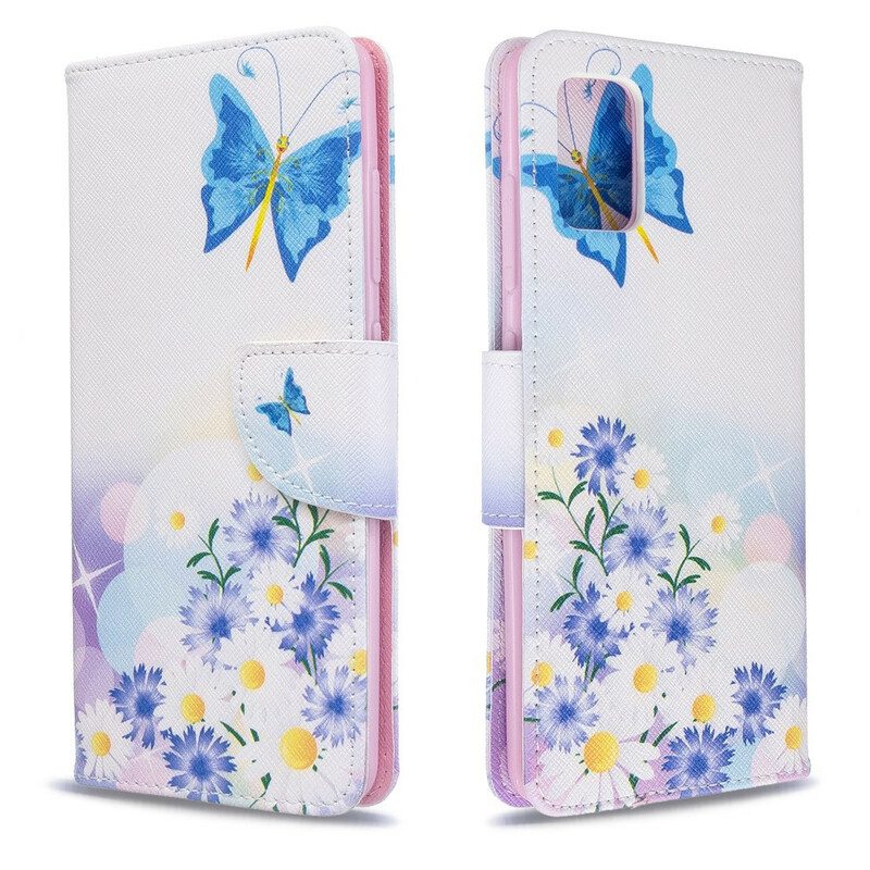 Custodia in pelle Samsung Galaxy A51 Farfalle E Fiori Dipinti