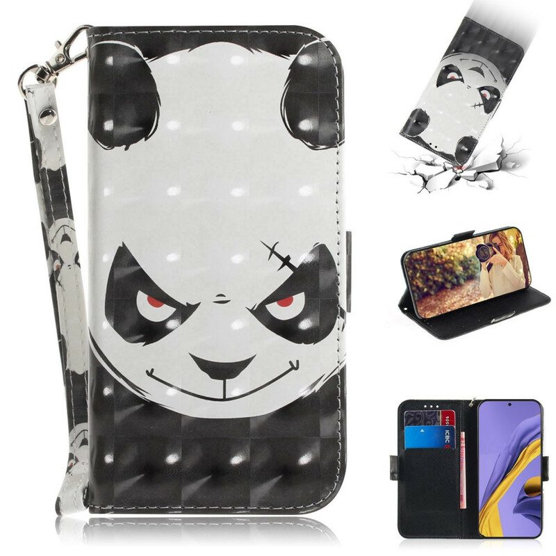 Custodia in pelle Samsung Galaxy A51 Panda Arrabbiato Con Cordino