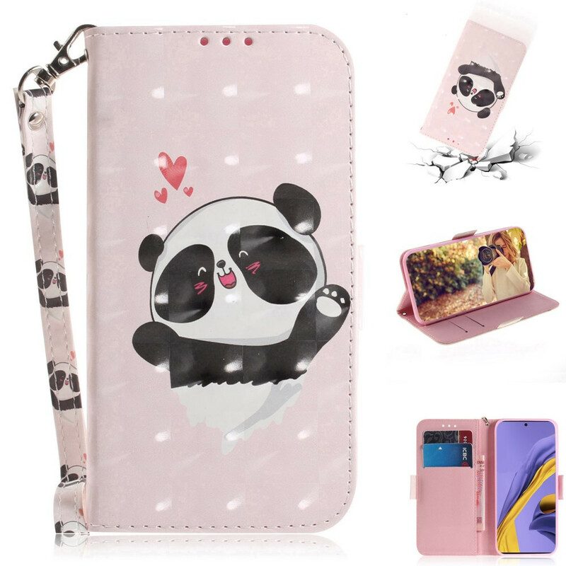 Custodia in pelle Samsung Galaxy A51 Panda Love Con Cordino